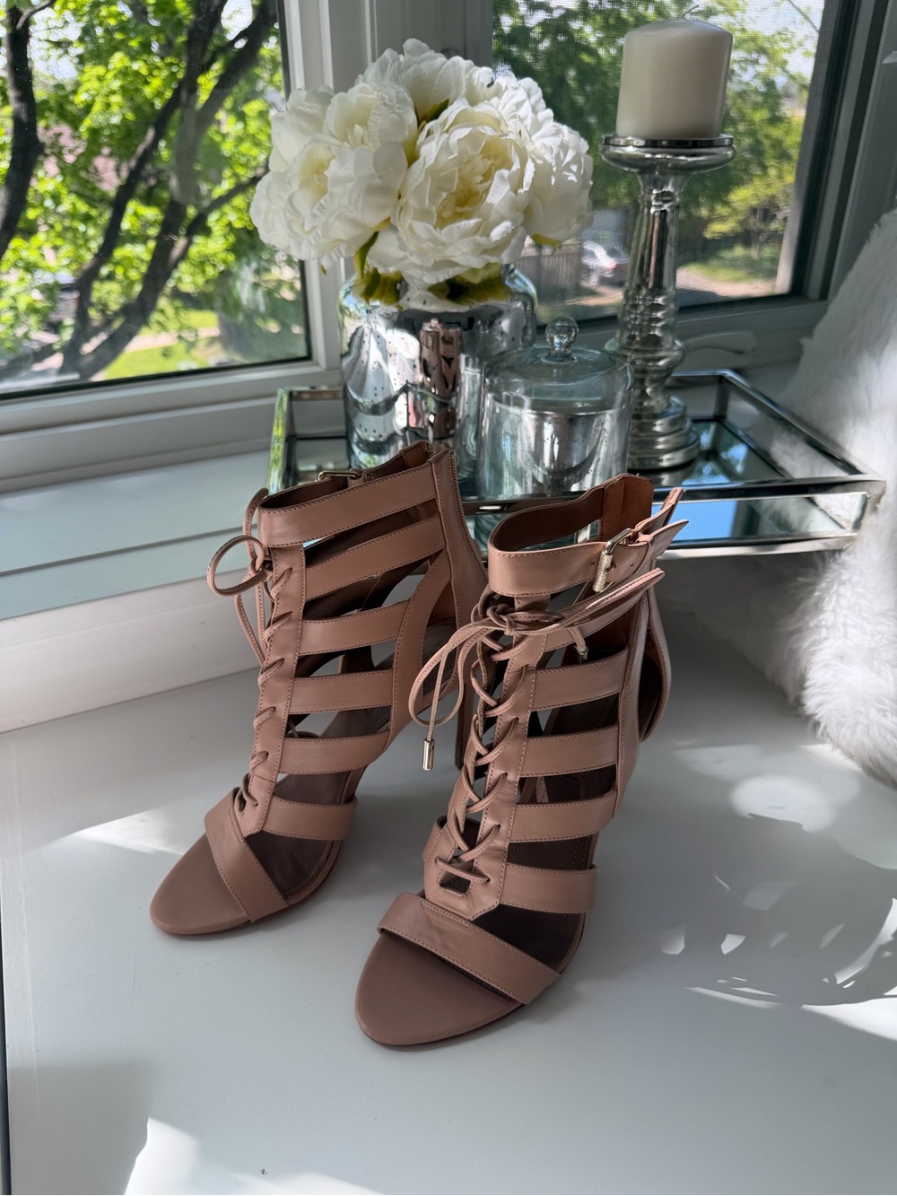 BCBGMaxAzria Mauve Strappy Lace-Up High Heel Sandals